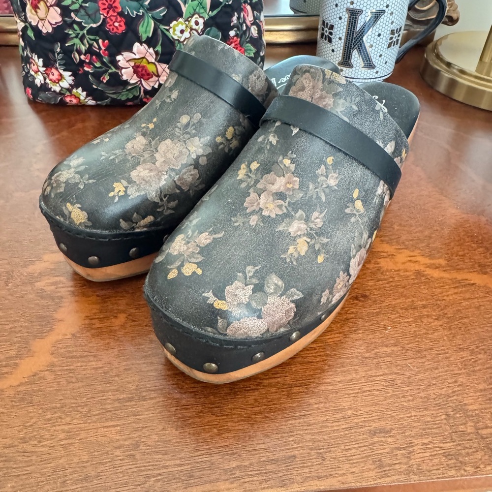 Free People Floral Black Clogs